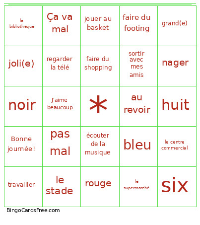 French Basics Bingo Card