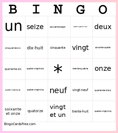 French Bingo Card