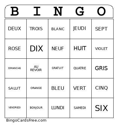 French Bingo Card