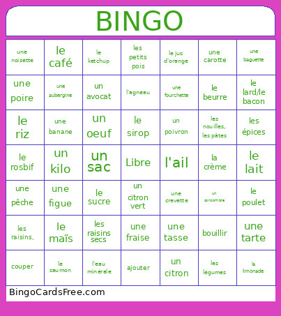 French Food Bingo Card