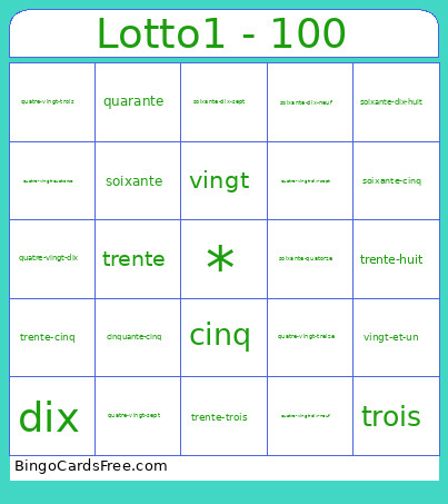 French Numbers Bingo Card