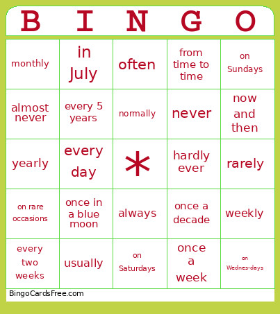 Frequency Bingo Card