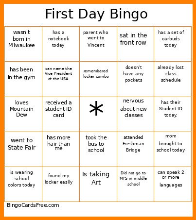 Freshman 1 Bingo Card