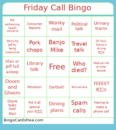 Friday Call Bingo Card