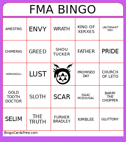 FRIDAY FMA Bingo Card