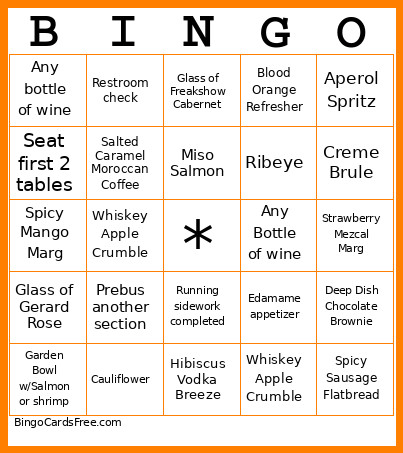 Friday Night Bingo Card