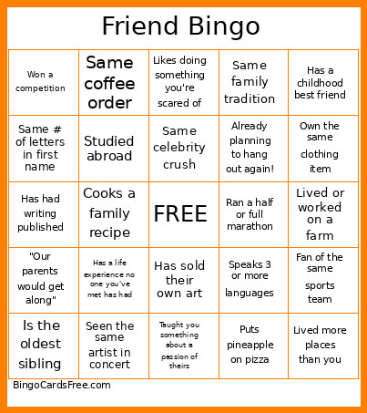 Friend Bingo Card