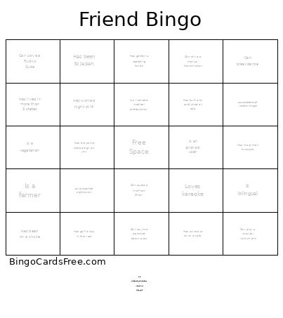Friend Bingo Card