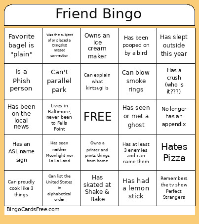 Friend Bingo Card