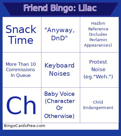 Friend : Lilac Bingo Card