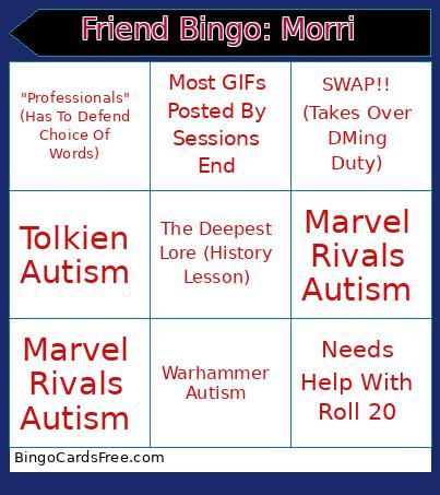 Friend : Morri Bingo Card