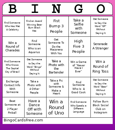 Friend Speed Dating Bingo Card
