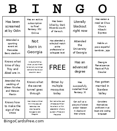 Friends Bingo Card