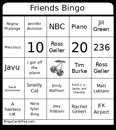 Friends Bingo Card