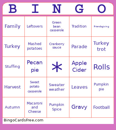 Friendsgiving Bingo Card