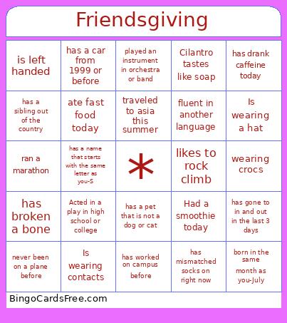 Friendsgiving Bingo Card 2