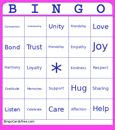 Friendship Bingo Card