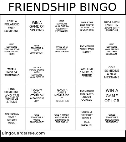FRIENDSHIP Bingo Card