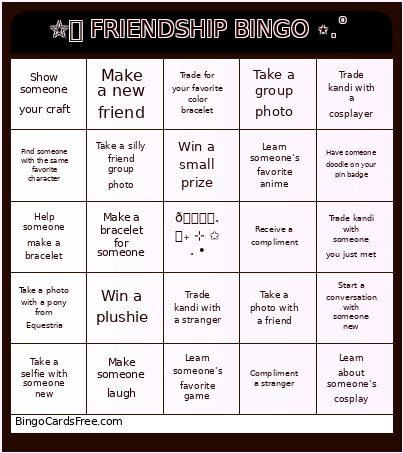 ☆⌒ FRIENDSHIP ⋆.˚ Bingo Card