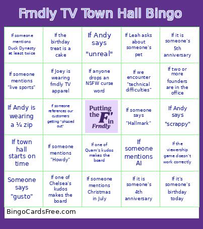 Frndly TV Town Hall Bingo Card