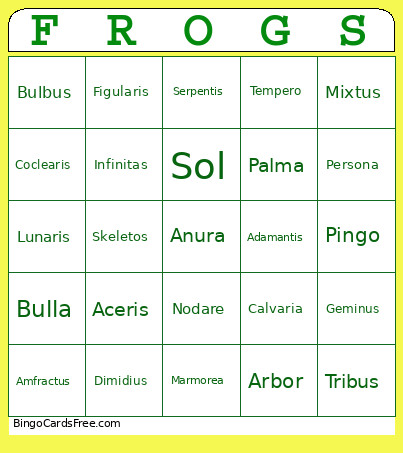 FROGS Bingo Card