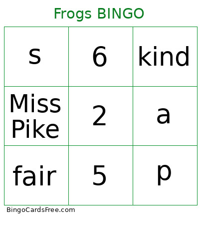 Frogs Week 2 Bingo Card