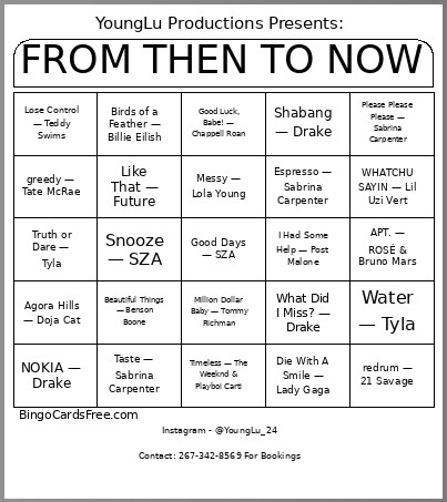 FROM THEN TO NOW Bingo Card