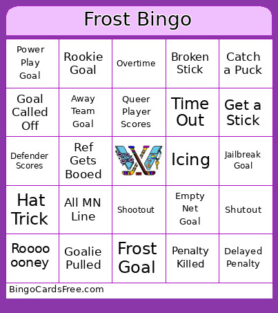Frost Home Game Bingo Card