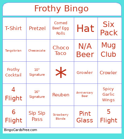 Frothy Bingo Card