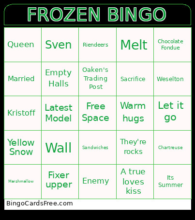 Frozen Bingo Card