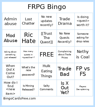 FRPG Spoilers Bingo Card