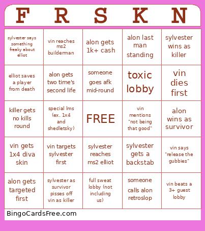 FRSKN Bingo Card