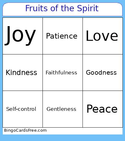 Fruits Of The Spirit Bingo Card