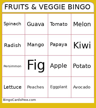 FRUITS & VEGGIE Bingo Card