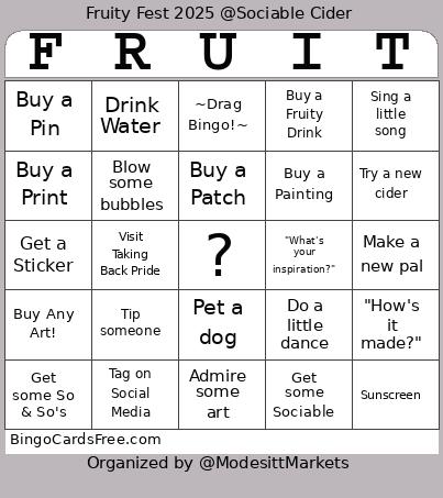 Fruityfest Bingo Card