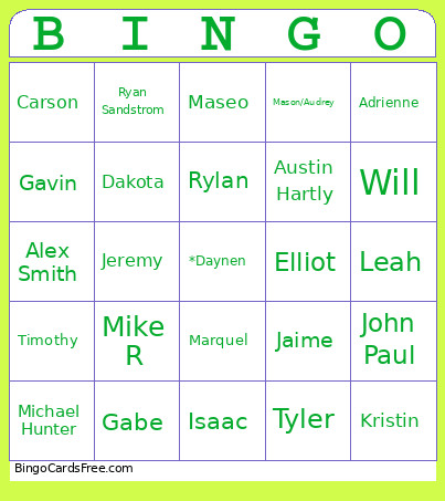 Fry Bingo Card