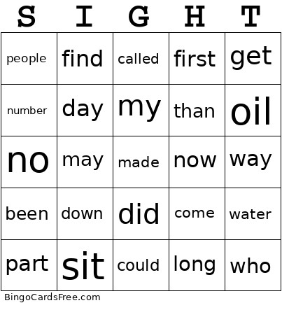 Fry's Sight Words 76-100 Bingo Card