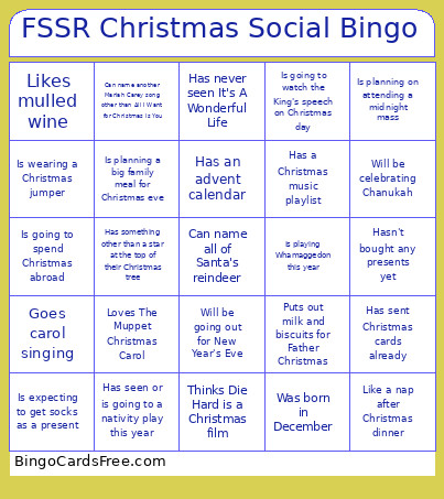 FSSR Christmas Social Bingo Card