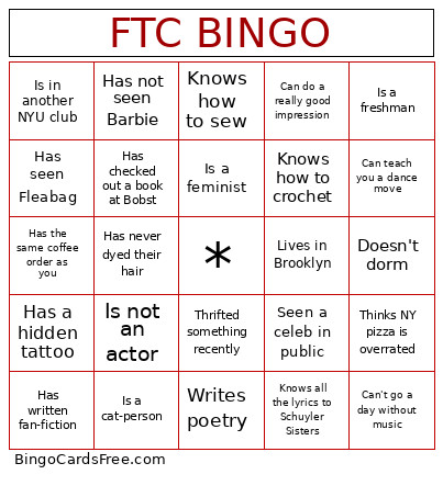 FTC Bingo Card 2