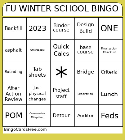 FU WINTER SCHOOL Bingo Card