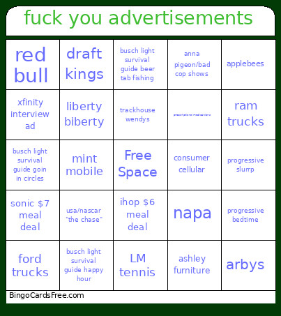 Fuck You Advertisements Bingo Card