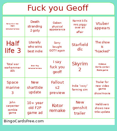 Fuck You Geoff Bingo Card