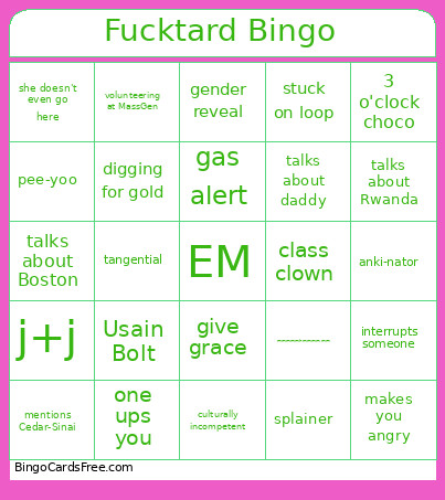 Fucktard Bingo Card