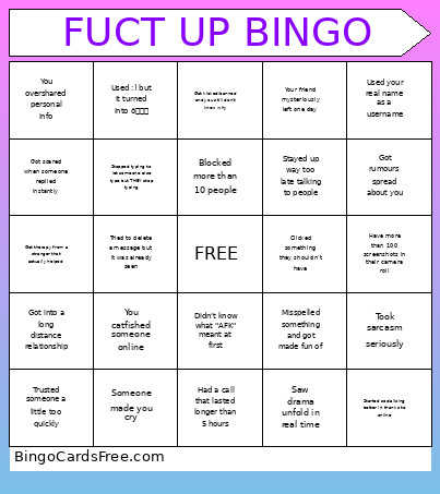 FUCT UP Bingo Card
