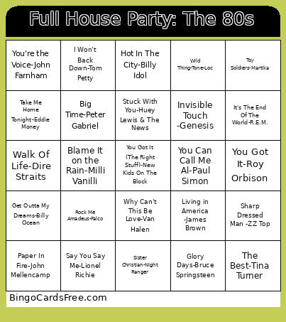 Full House Party: The 80s Bingo