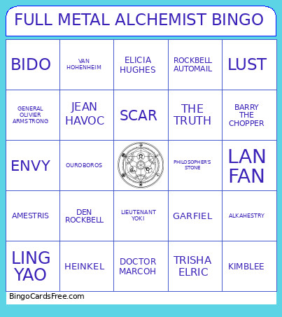 FULL METAL ALCHEMIST Bingo Card