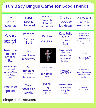 Fun Baby Bingus Game For Good Friends Bingo Card