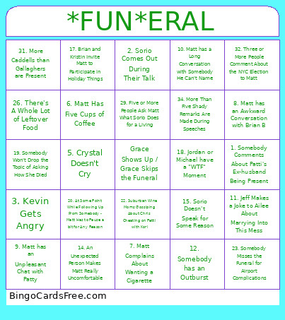 *FUN*ERAL Bingo Card