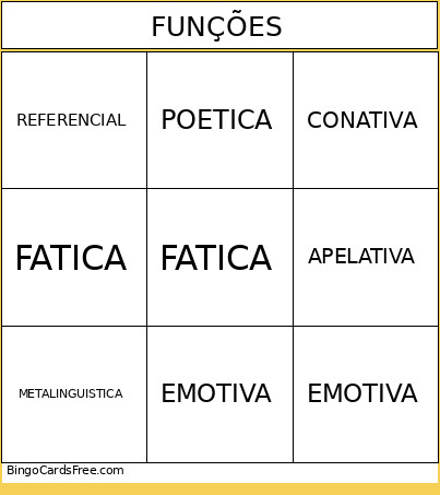 FUNÇÕES DA LINGUAGEM Bingo Card