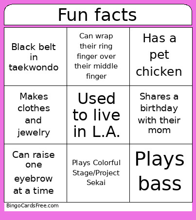 Fun Facts Bingo Card